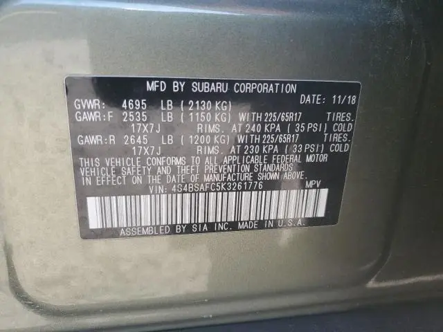 2019 SUBARU OUTBACK 2.5I PREMIUM  
