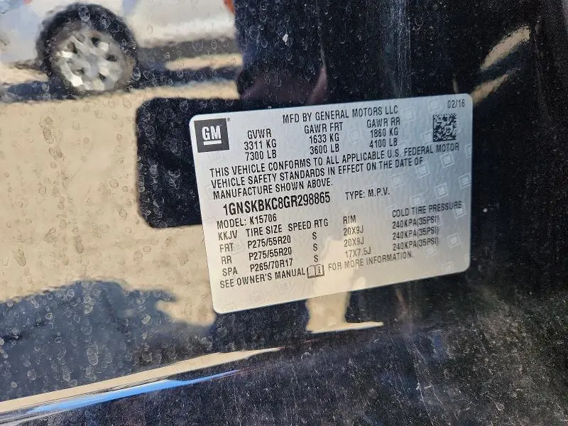 2016 CHEVROLET TAHOE K1500 LT  