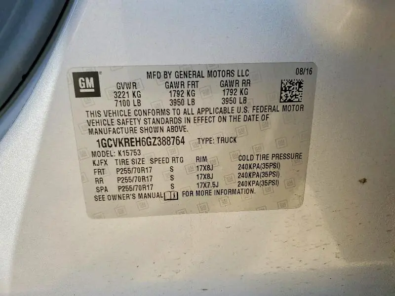 2016 CHEVROLET SILVERADO K1500 LT  