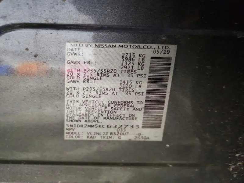 2019 NISSAN PATHFINDER PLATINUM  