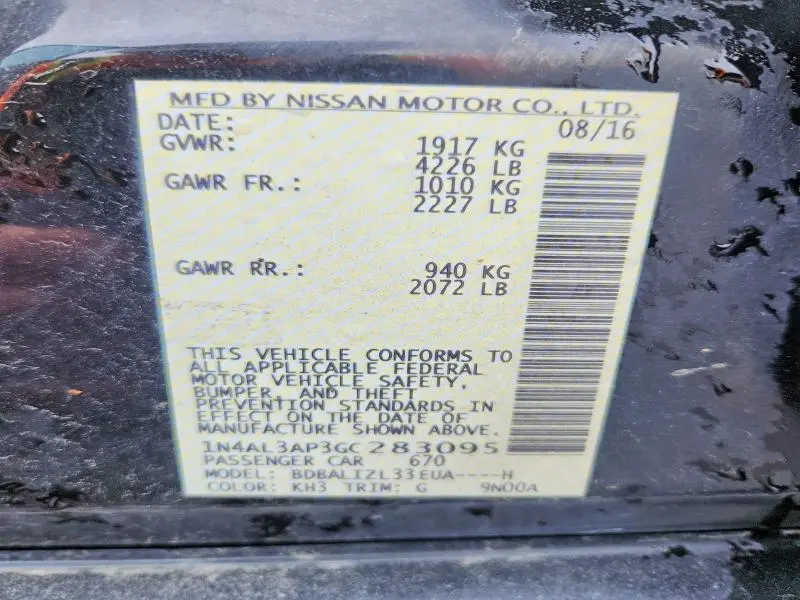 2016 NISSAN ALTIMA 2.5 SV  