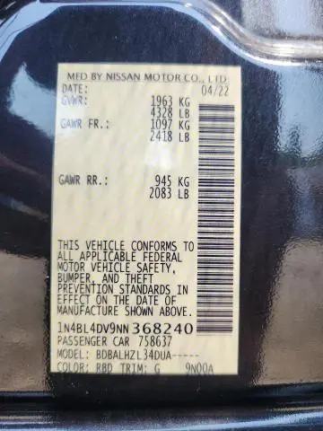 2022 NISSAN ALTIMA SV  