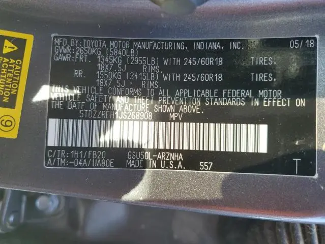 2018 TOYOTA HIGHLANDER LE  