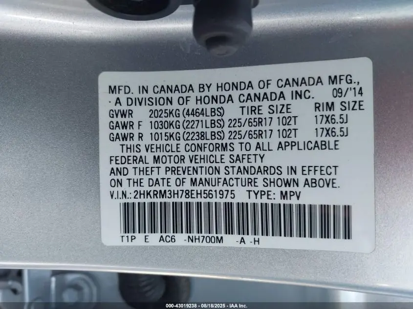2014 HONDA CR-V EX-L