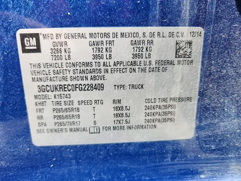 2015 CHEVROLET SILVERADO K1500 LT  