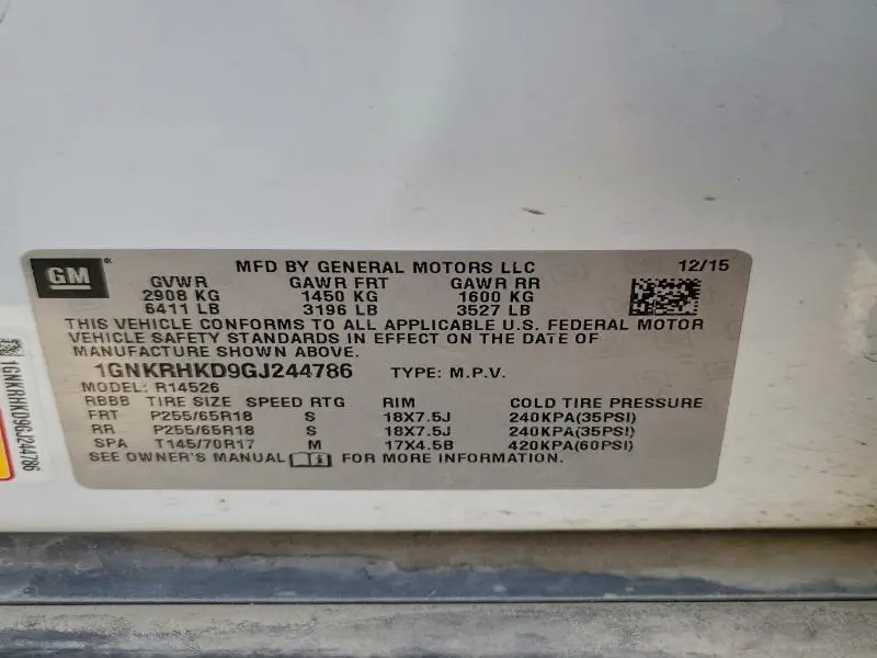 2016 CHEVROLET TRAVERSE LT  