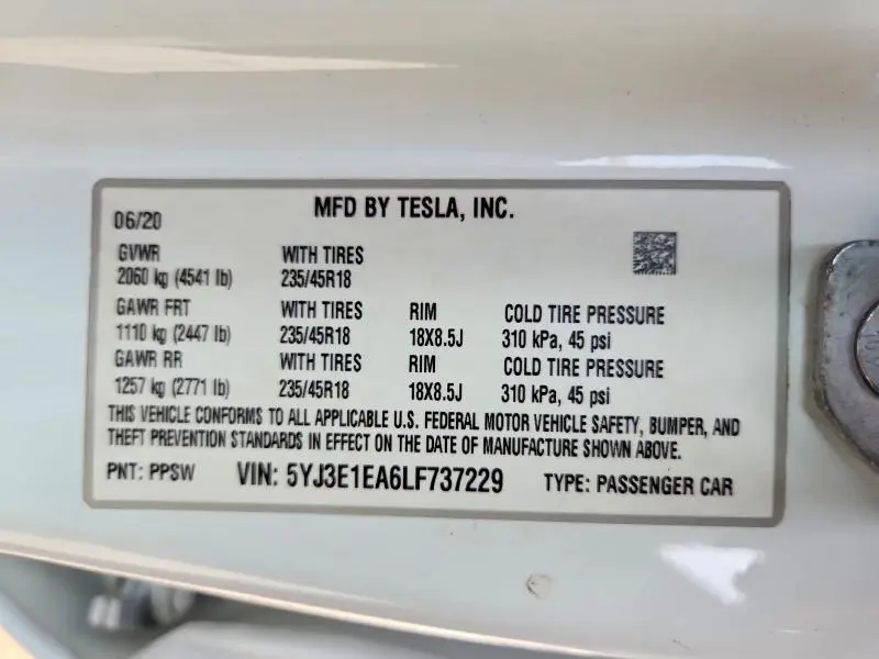 2020 TESLA MODEL 3   