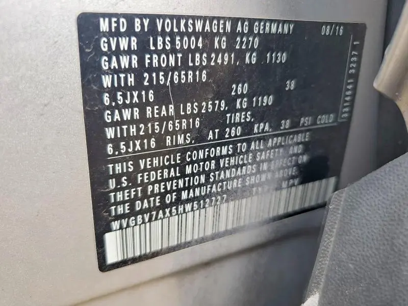 2017 VOLKSWAGEN TIGUAN S  