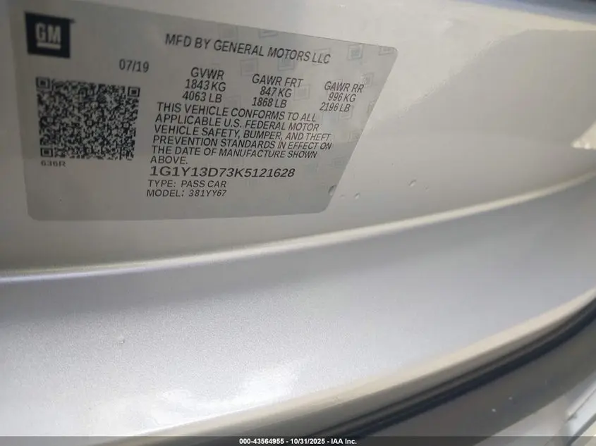 2019 CHEVROLET CORVETTE GRAND SPORT