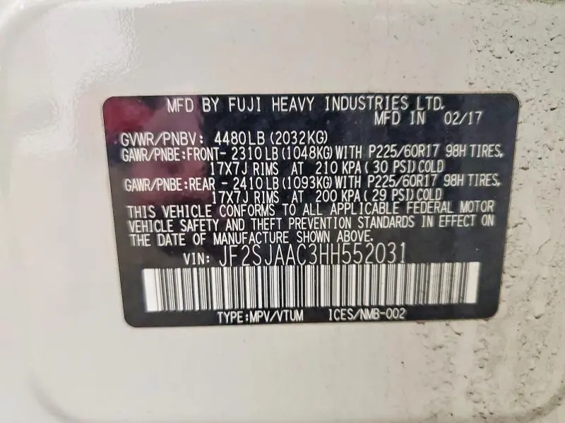 2017 SUBARU FORESTER 2.5I  
