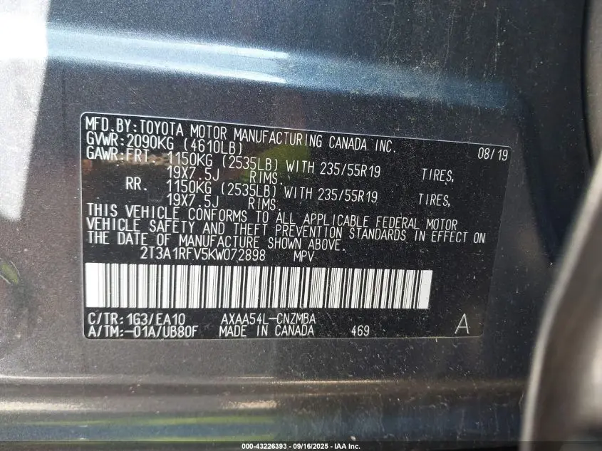 2019 TOYOTA RAV4 XLE PREMIUM