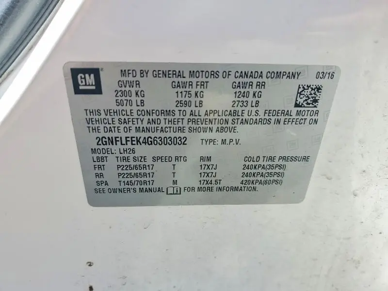 2016 CHEVROLET EQUINOX LT  