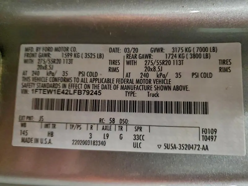 2020 FORD F150 SUPERCREW  