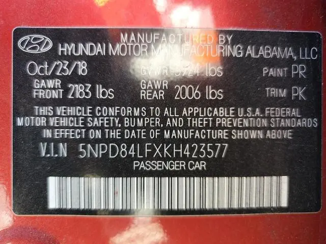 2019 HYUNDAI ELANTRA SEL  