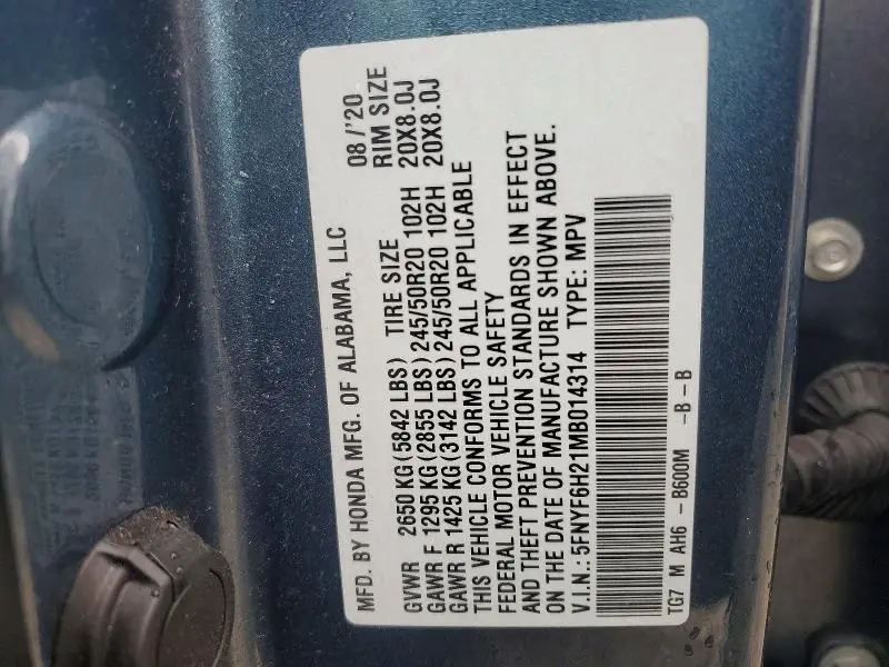 2021 HONDA PILOT SE  