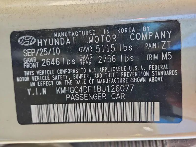 2011 HYUNDAI GENESIS 4.6L  