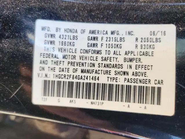 2016 HONDA ACCORD EXL  