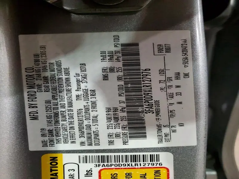 2020 FORD FUSION TITANIUM  