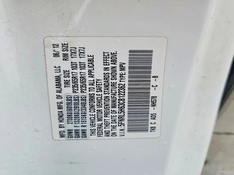 2012 HONDA ODYSSEY EXL  