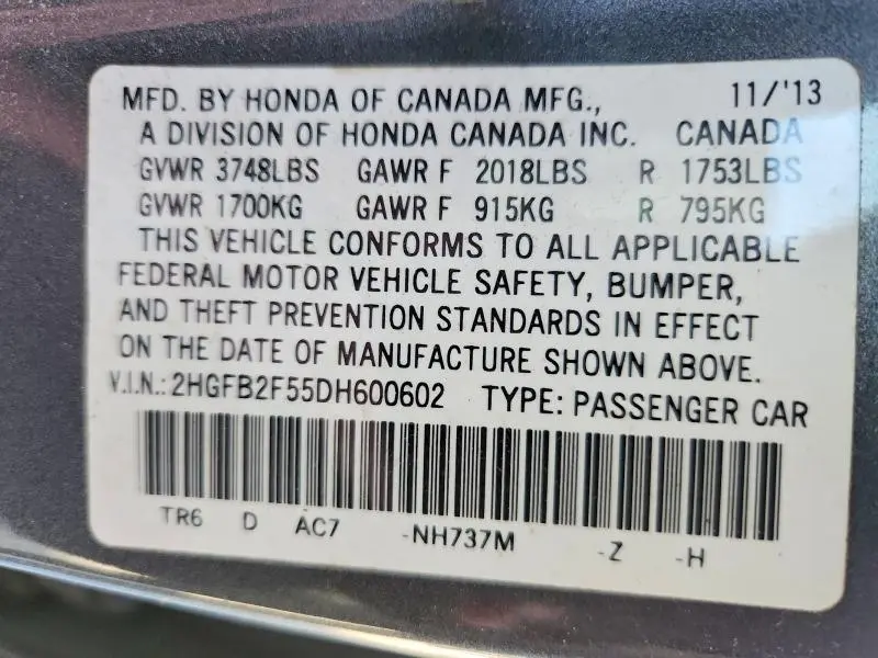 2013 HONDA CIVIC LX  