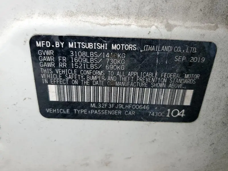 2020 MITSUBISHI MIRAGE G4 ES  