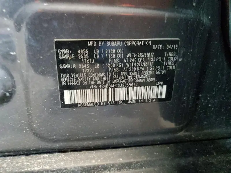 2018 SUBARU OUTBACK 2.5I PREMIUM  