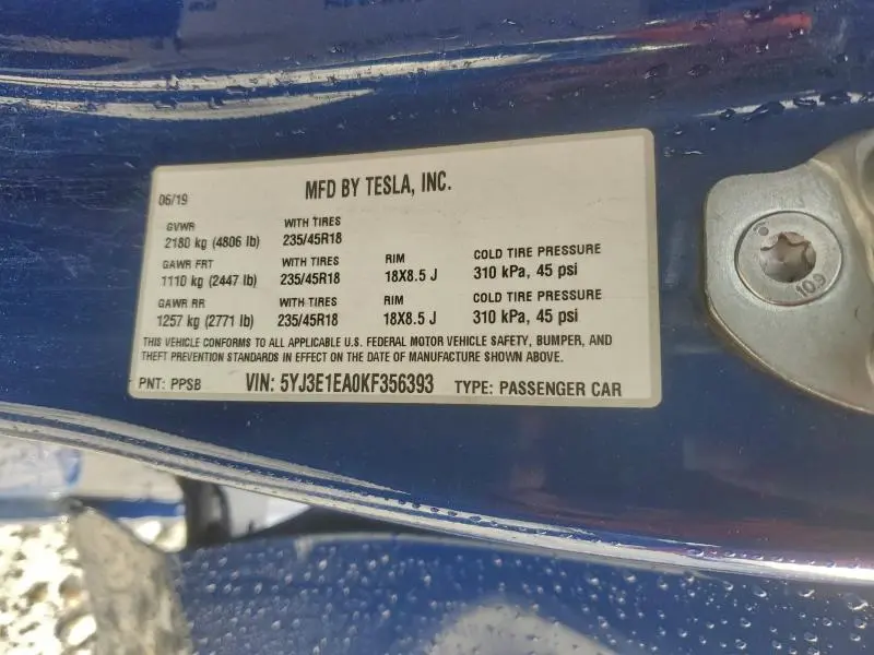 2019 TESLA MODEL 3   