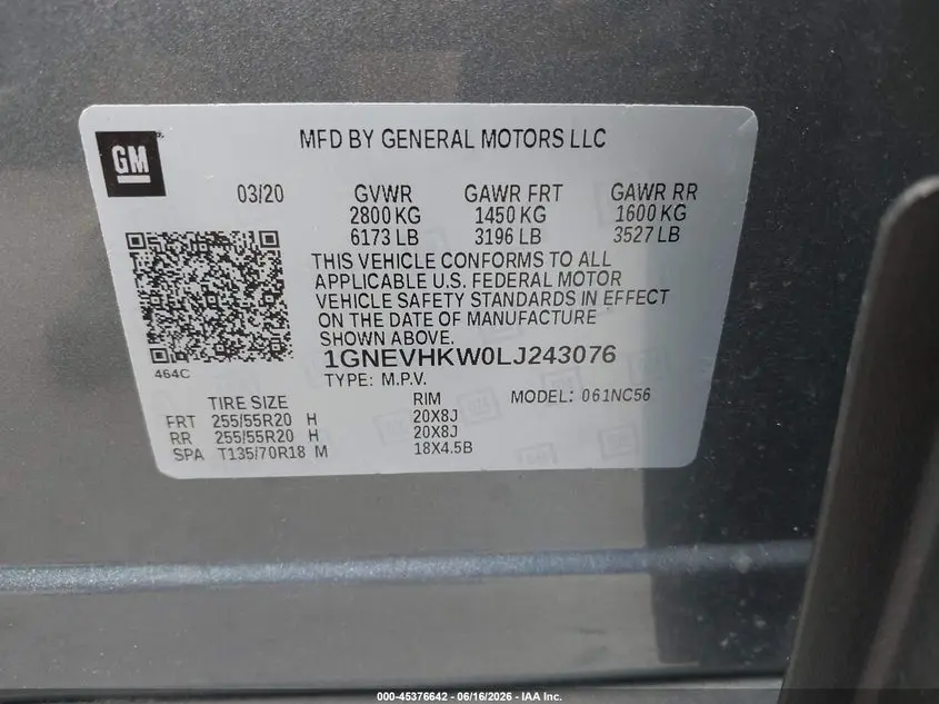 2020 CHEVROLET TRAVERSE AWD LT LEATHER