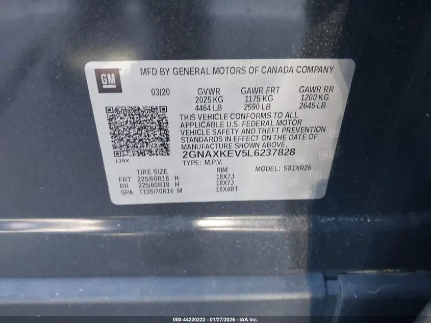 2020 CHEVROLET EQUINOX FWD LT 1.5L TURBO