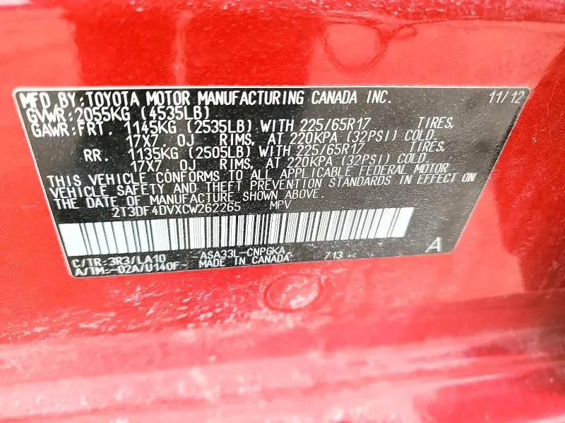 2012 TOYOTA RAV4 LIMITED  