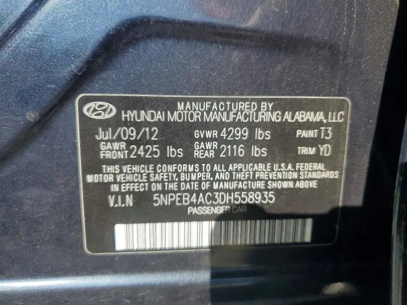 2013 HYUNDAI SONATA GLS  