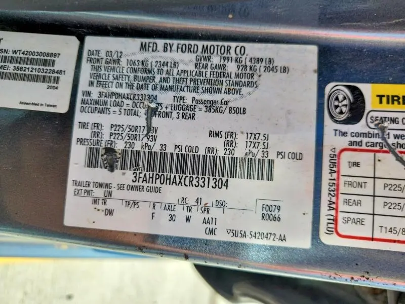 2012 FORD FUSION SE  