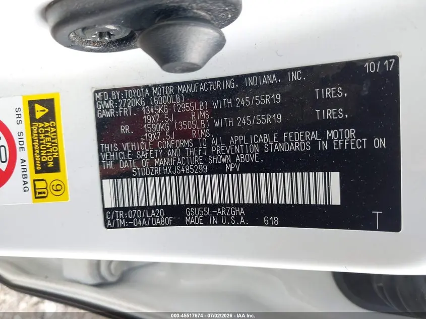 2018 TOYOTA HIGHLANDER LIMITED