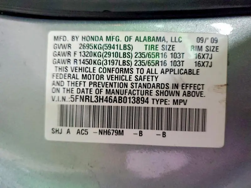 2010 HONDA ODYSSEY EX  