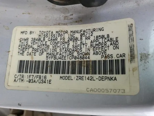 2012 TOYOTA COROLLA BASE  