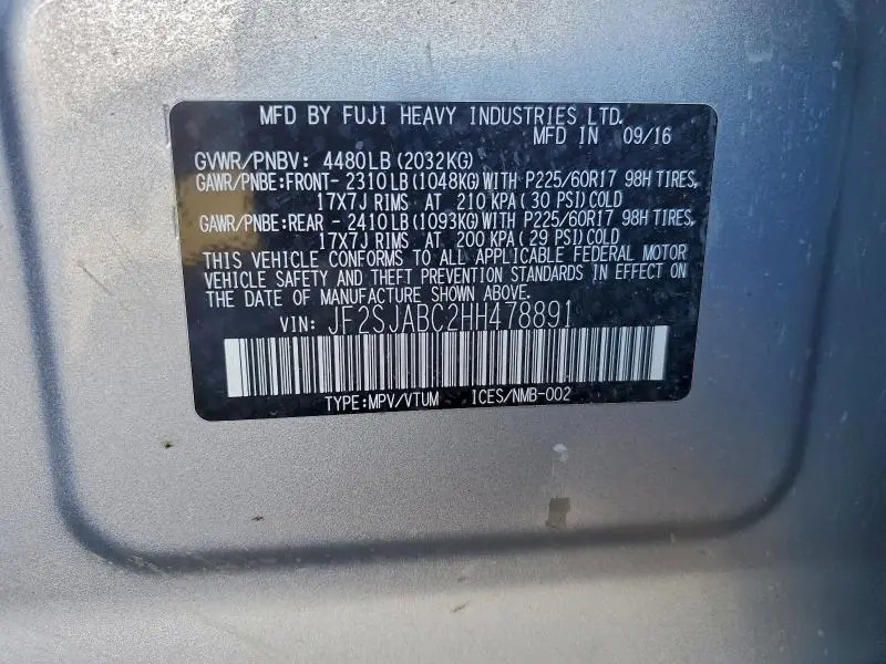 2017 SUBARU FORESTER 2.5I  