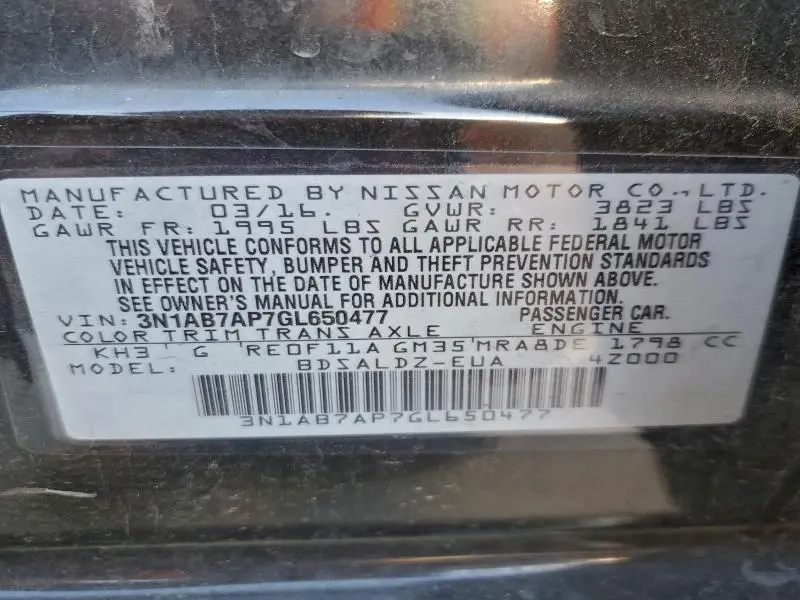 2016 NISSAN SENTRA S  