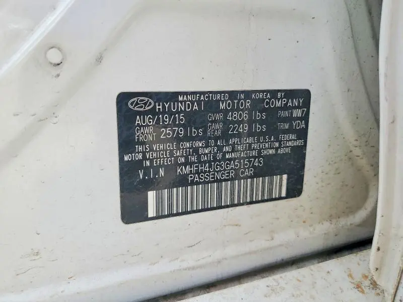 2016 HYUNDAI AZERA LIMITED  