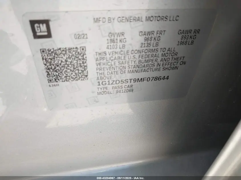 2021 CHEVROLET MALIBU FWD LT