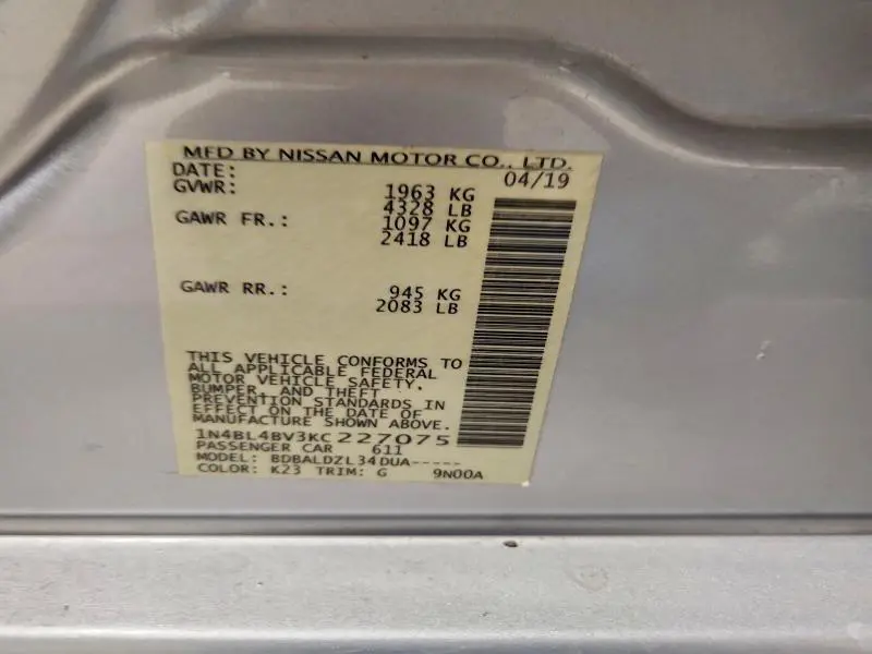 2019 NISSAN ALTIMA 2.5 S  