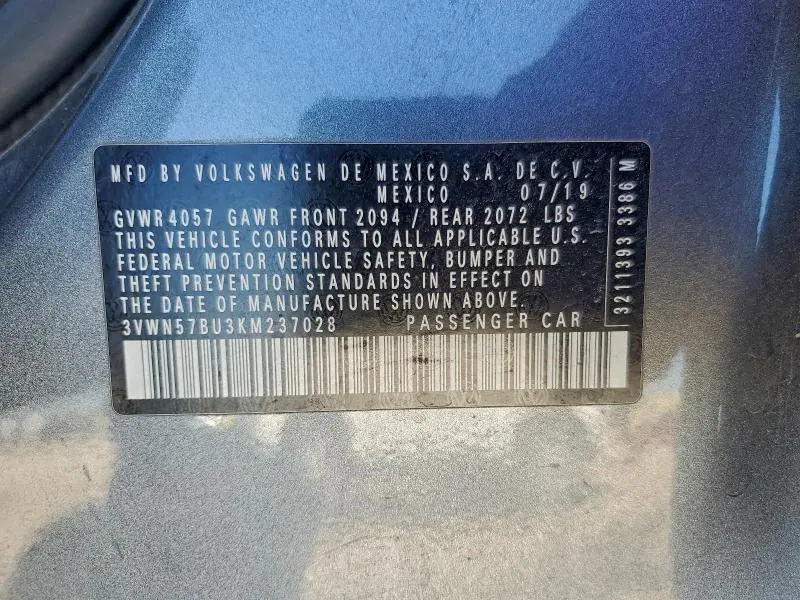 2019 VOLKSWAGEN JETTA S  