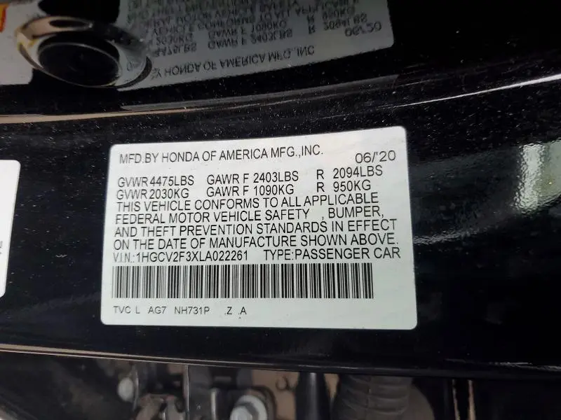 2020 HONDA ACCORD SPORT  