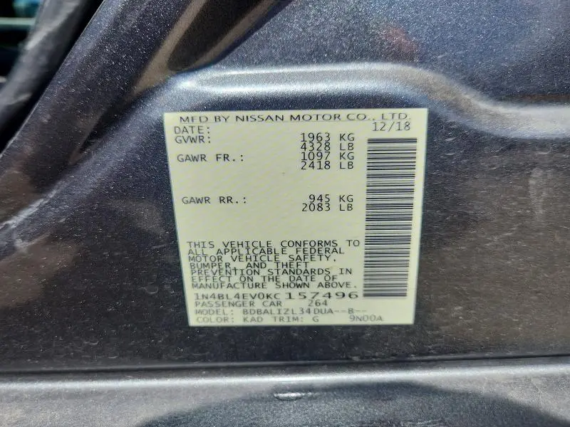 2019 NISSAN ALTIMA SL  