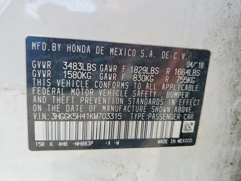 2019 HONDA FIT LX  