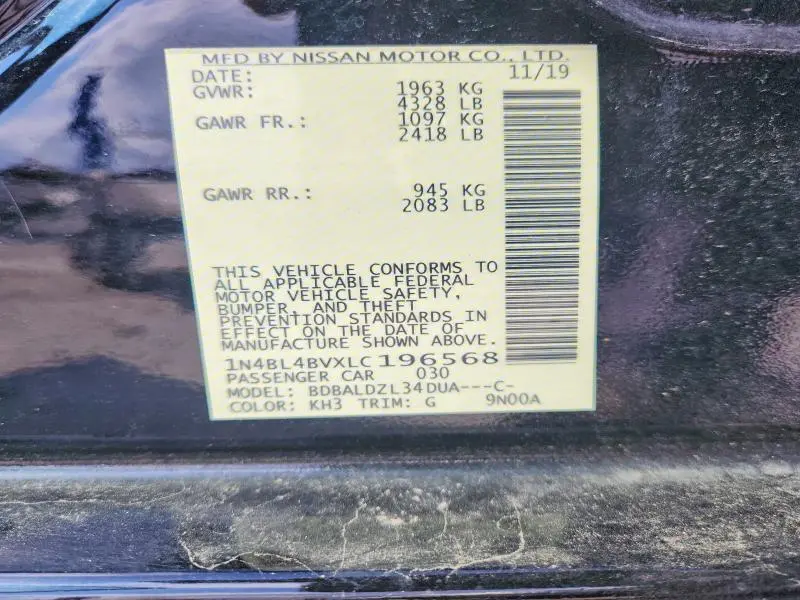 2020 NISSAN ALTIMA S  