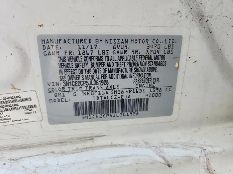 2018 NISSAN VERSA NOTE S  