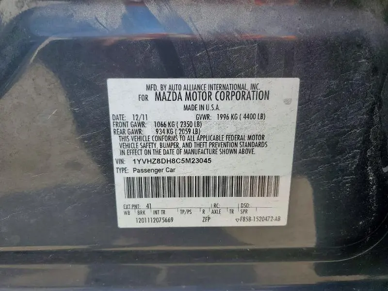 2012 MAZDA 6 I  