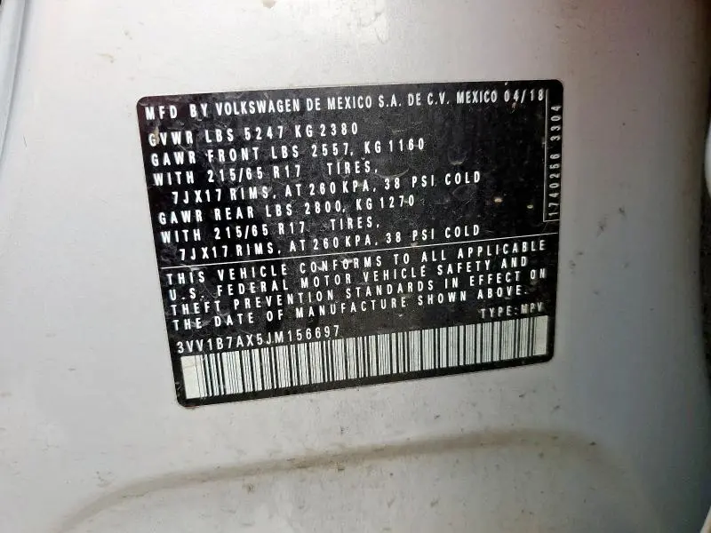 2018 VOLKSWAGEN TIGUAN S  