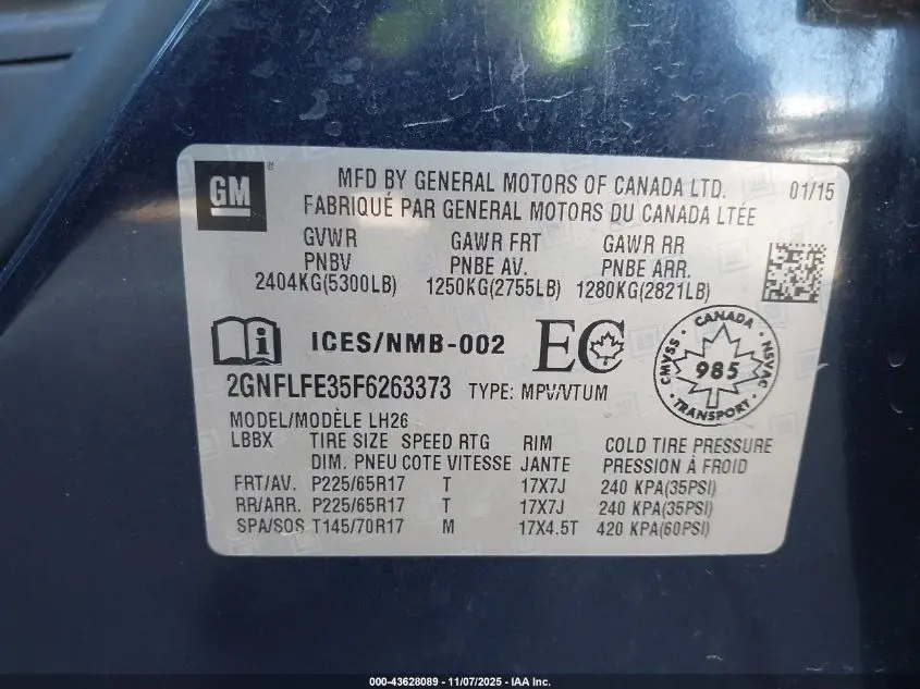 2015 CHEVROLET EQUINOX 1LT