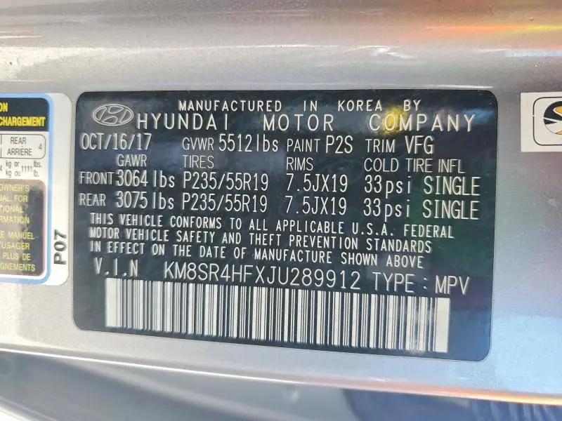 2018 HYUNDAI SANTA FE LIMITED ULTIMATE  